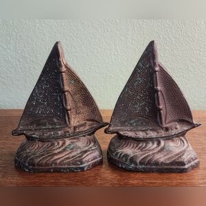 Vintage Cast Metal Sailboat BOOKENDS Set. Midwest Of Cannon Falls. Heavy Metal